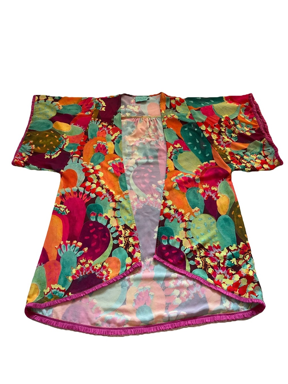 Judith March Vibrant Cactus Print Kimono Western Cowgirl Bohemian Southwestern